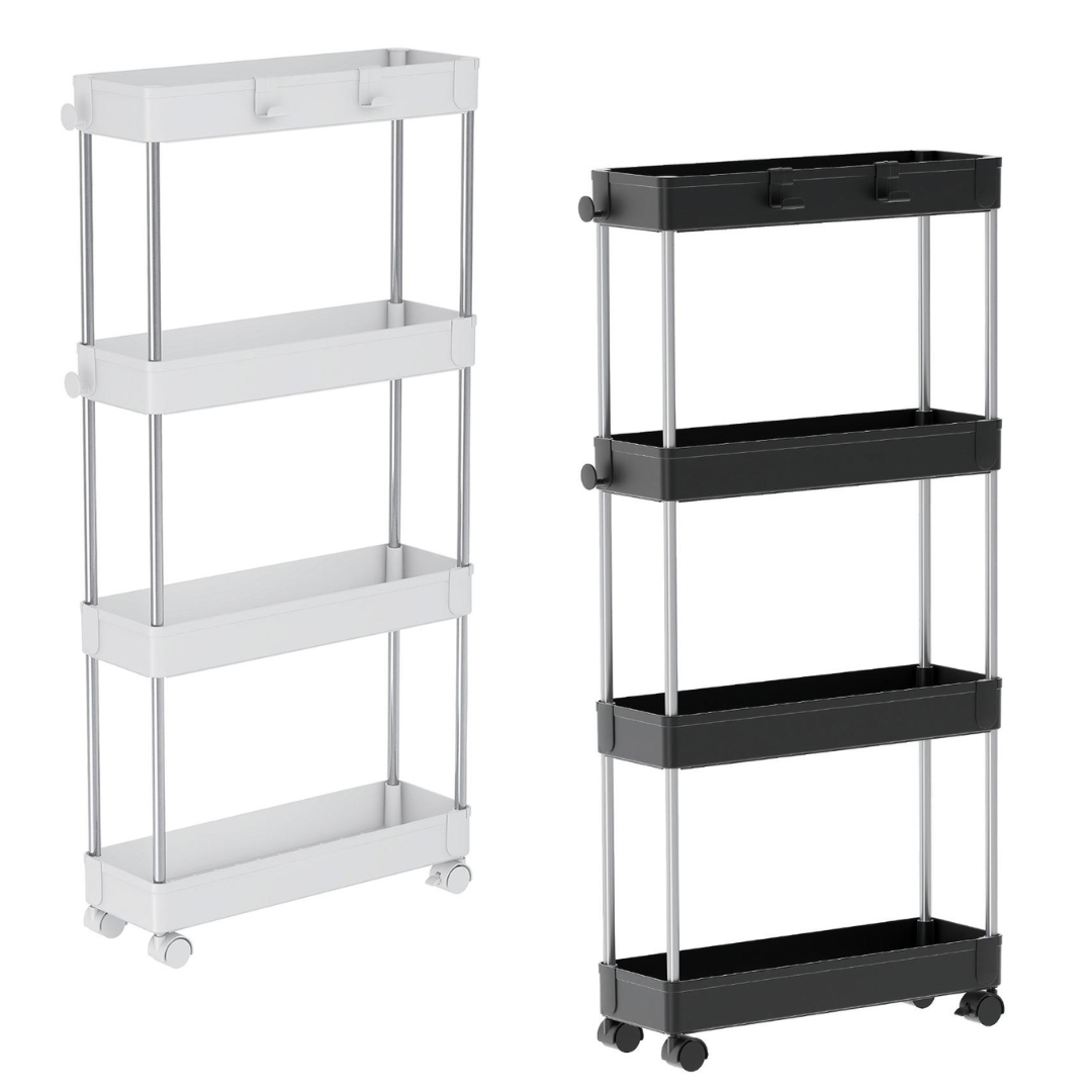 4 Tier Slim Storage Trolley with Wheels – Black or White