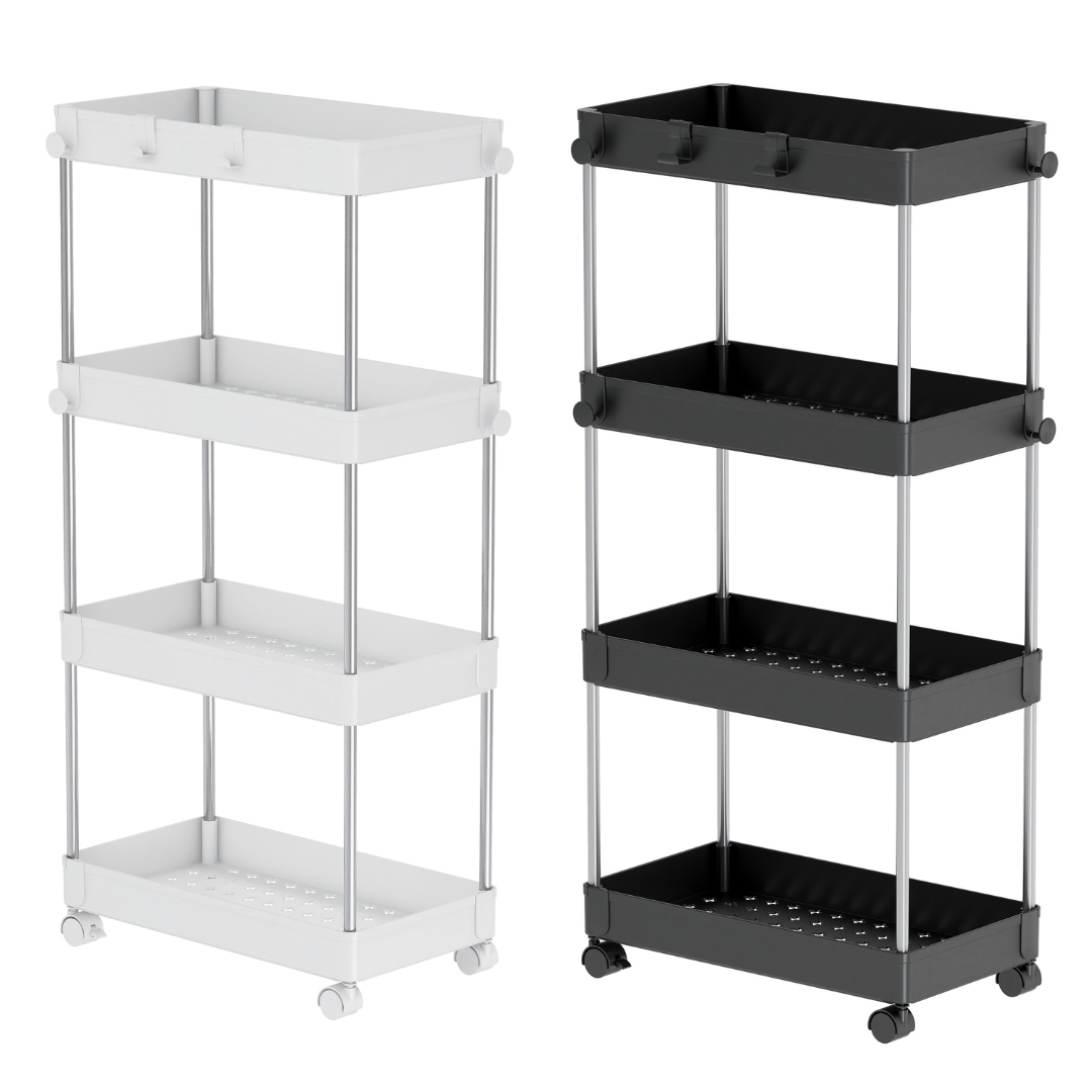 4 Tier Wide Storage Trolley with Wheels – Black or White