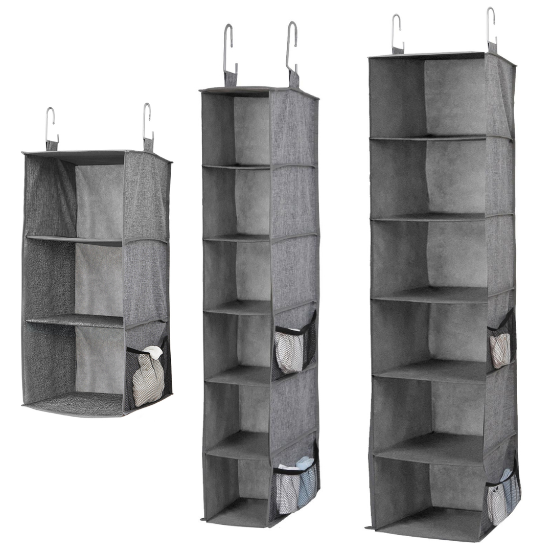 Grey Wardrobe Hanging Storage Shelf Organiser