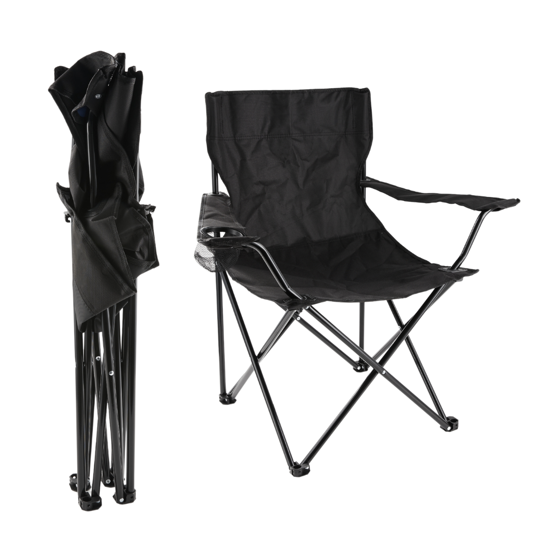 Black Folding Camping Chair with Carry Bag - Pack of 1, 2, 4 or 6