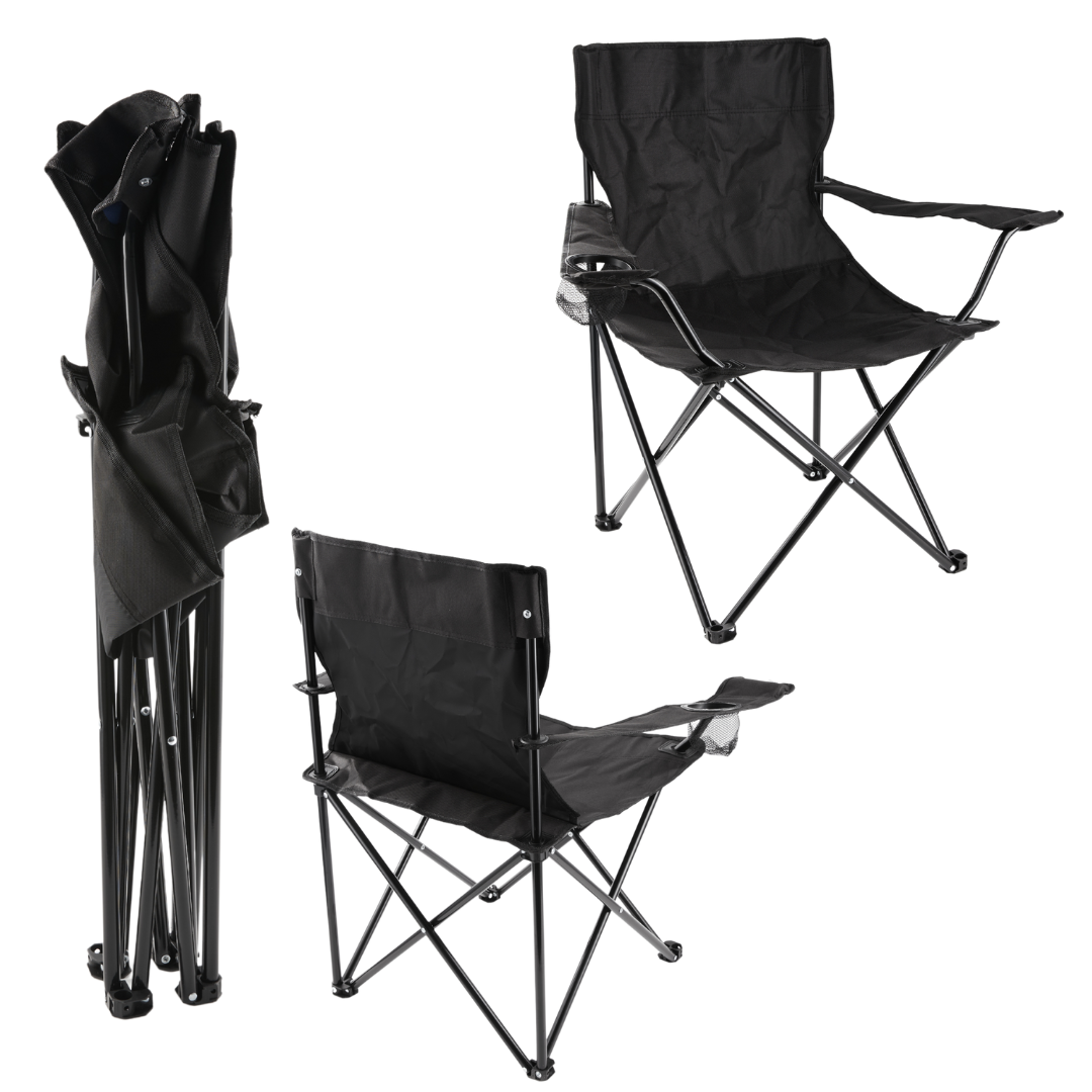 Black Folding Camping Chair with Carry Bag - Pack of 1, 2, 4 or 6