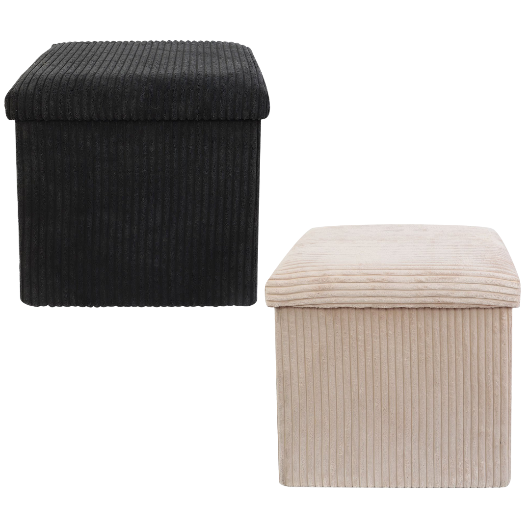 Cream & Black Corduroy Storage Footstool by Daniel James