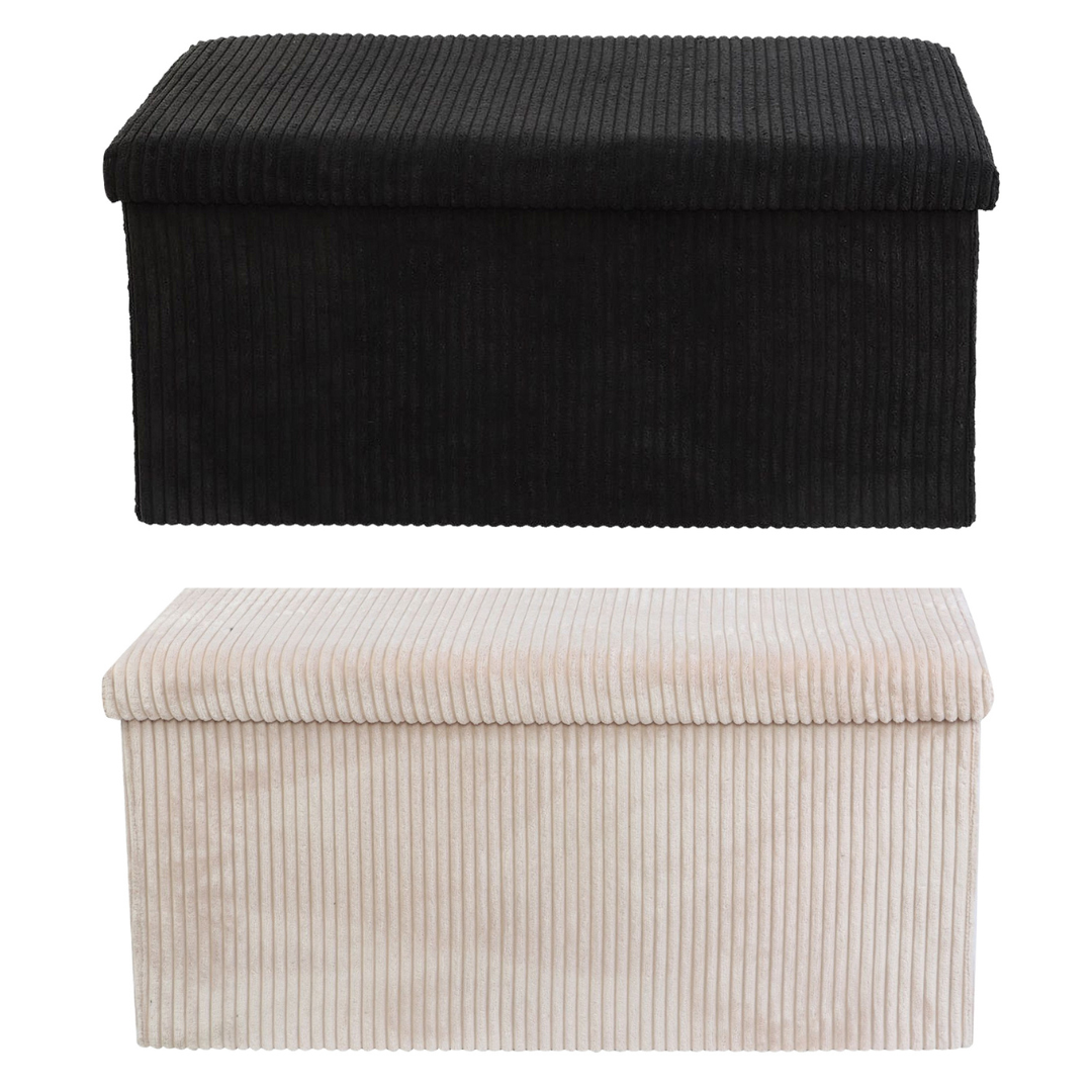 Cream & Black Corduroy Double Ottoman Storage Box  by Daniel James
