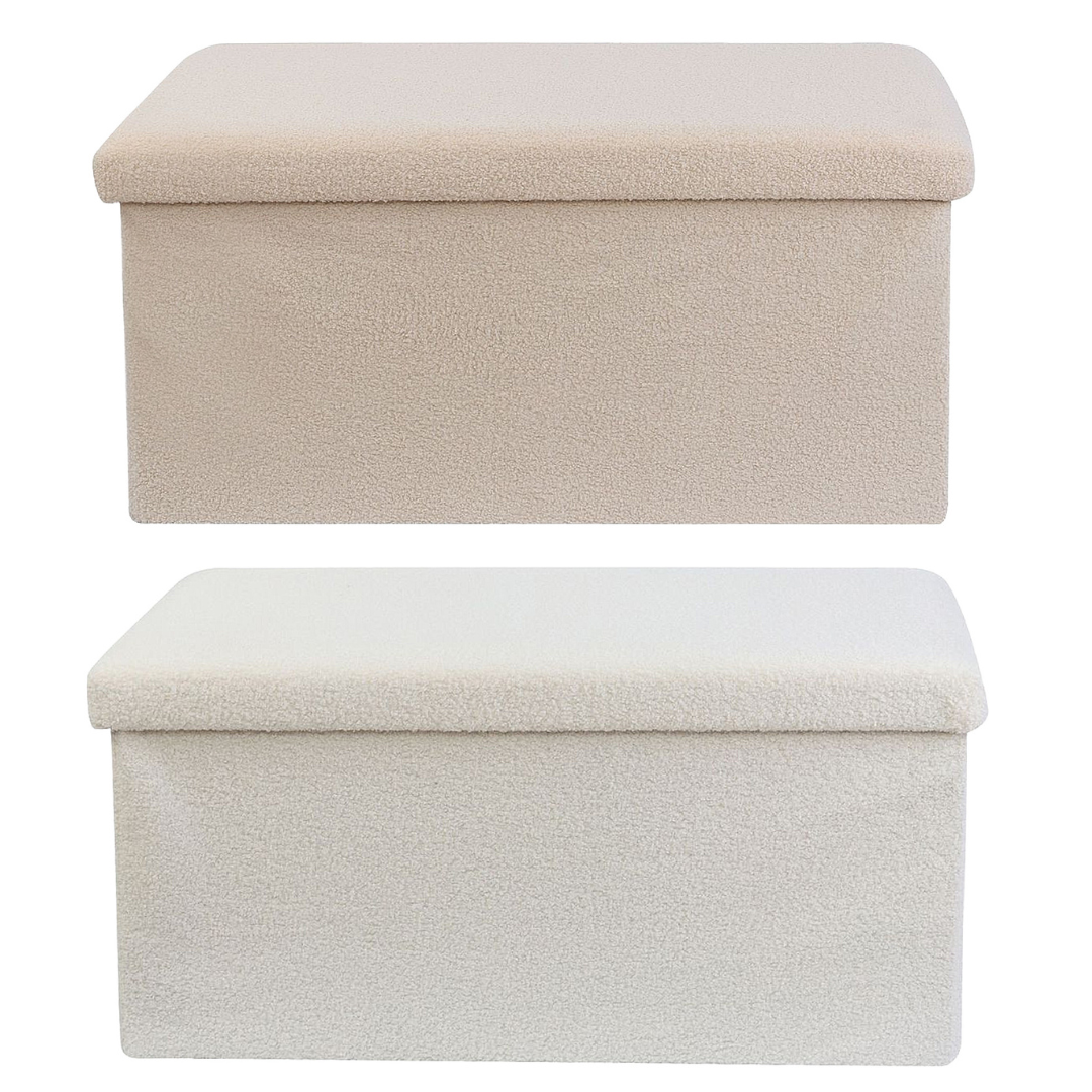 Cream & White Teddy Bouclé Foldable Storage Ottoman Box by Daniel James