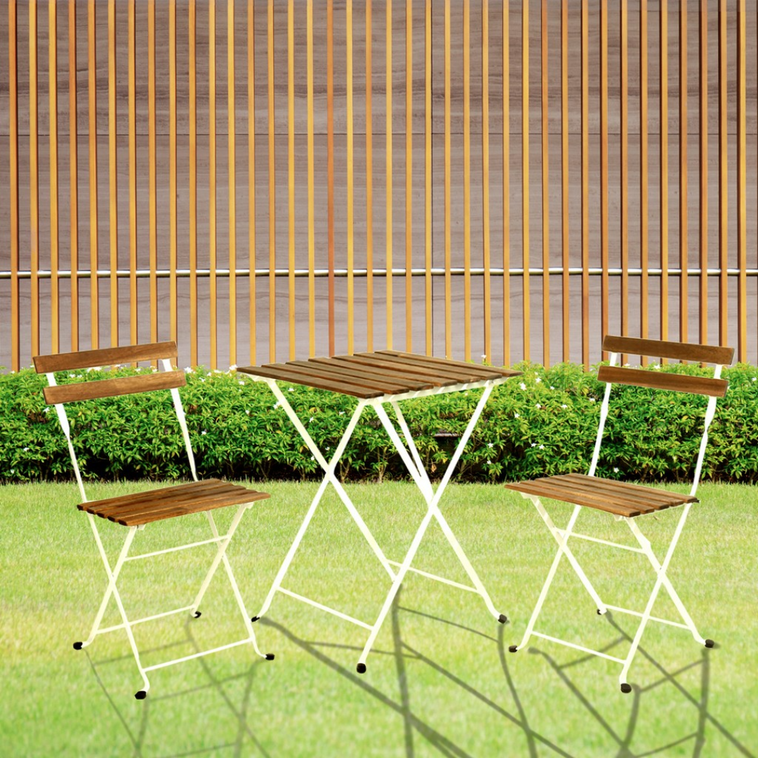 3 Piece Wooden Ambiance Bistro Set with White Metal Legs