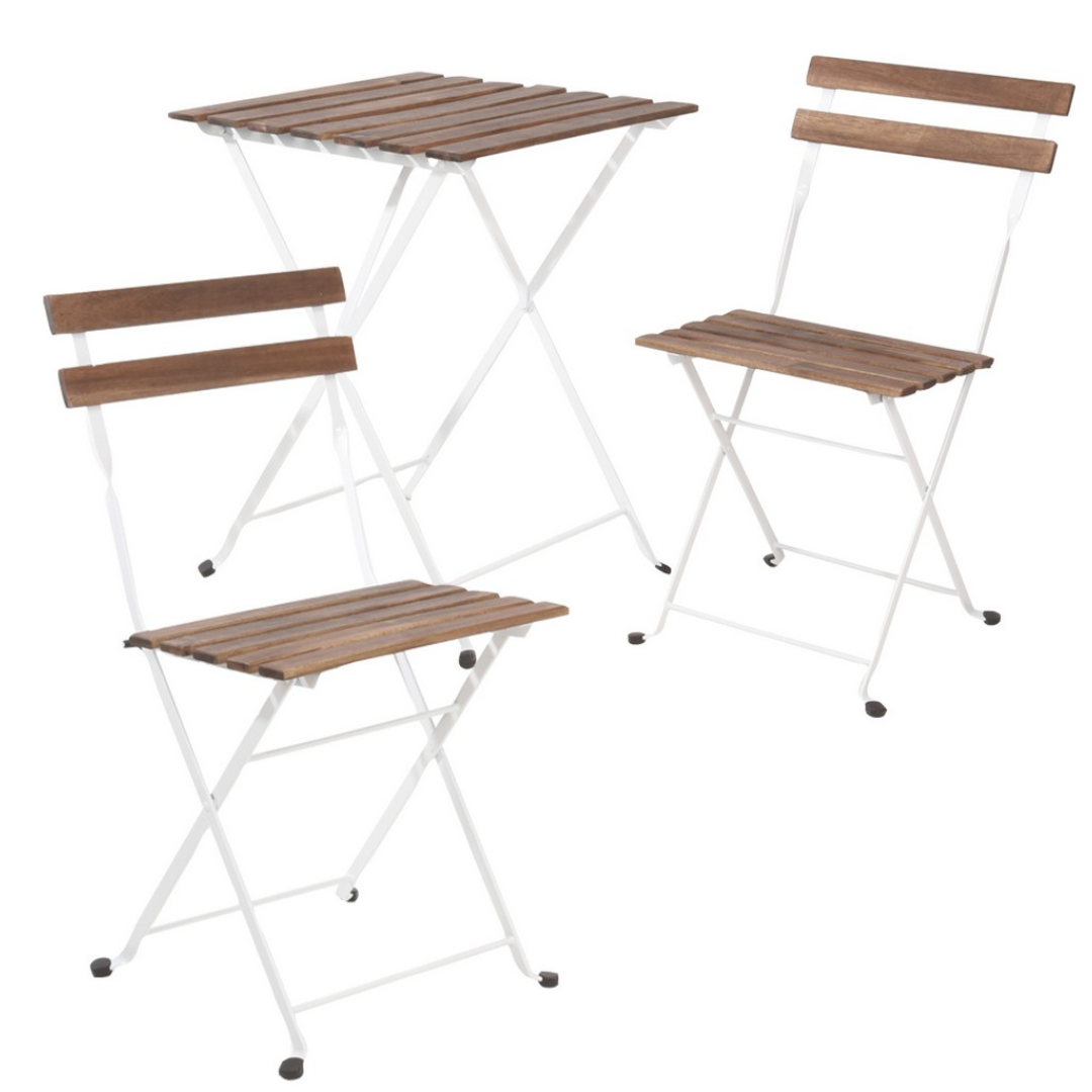 3 Piece Wooden Ambiance Bistro Set with White Metal Legs