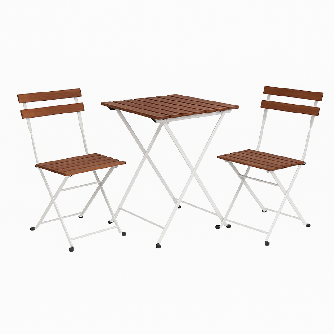 3 Piece Wooden Ambiance Bistro Set with White Metal Legs