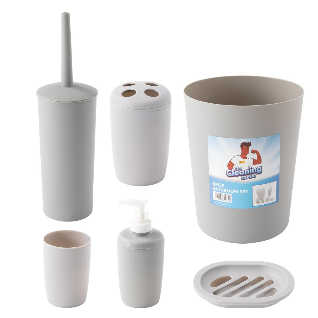 6 Piece Bathroom Accessory Set – White or Grey