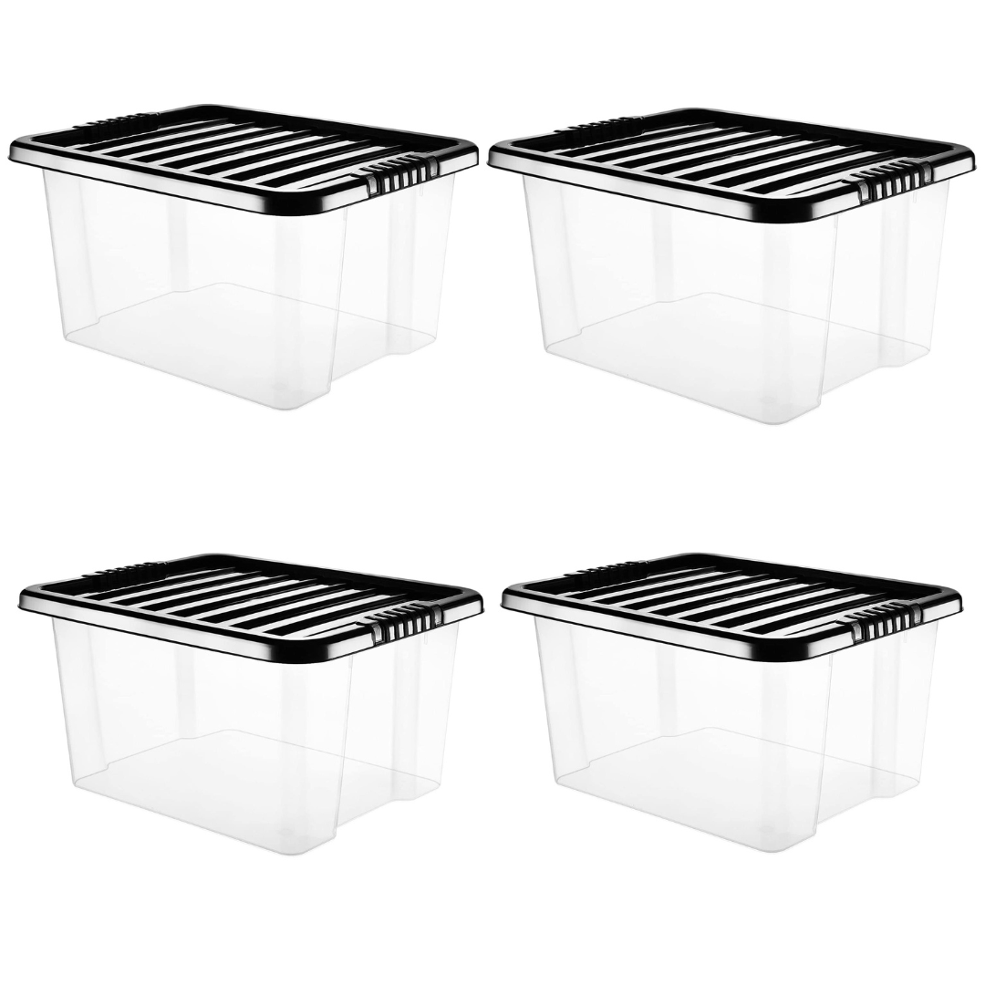 30L Clear Box with Black Lid by STASH'D Storage – Pack of 1 or 4