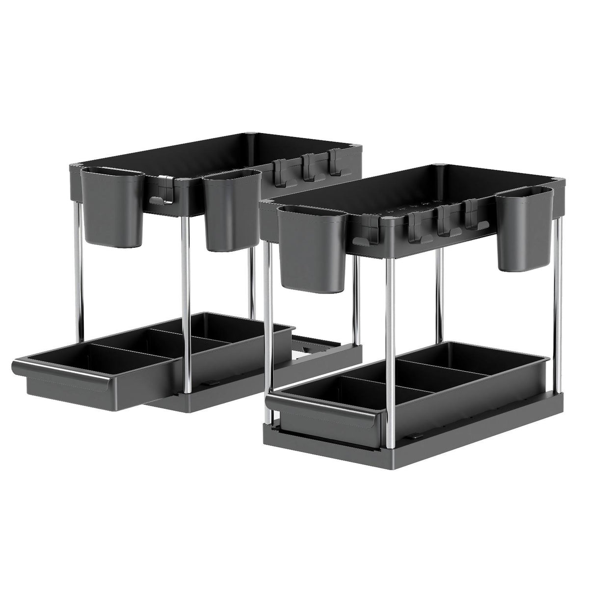 Set of 2 Under sink Storage Organisers with Sliding Shelf– Black or White
