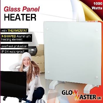 Electric Glass Panel Heater - Free Standing or Wall Mounted - Choose Your Colour & Size