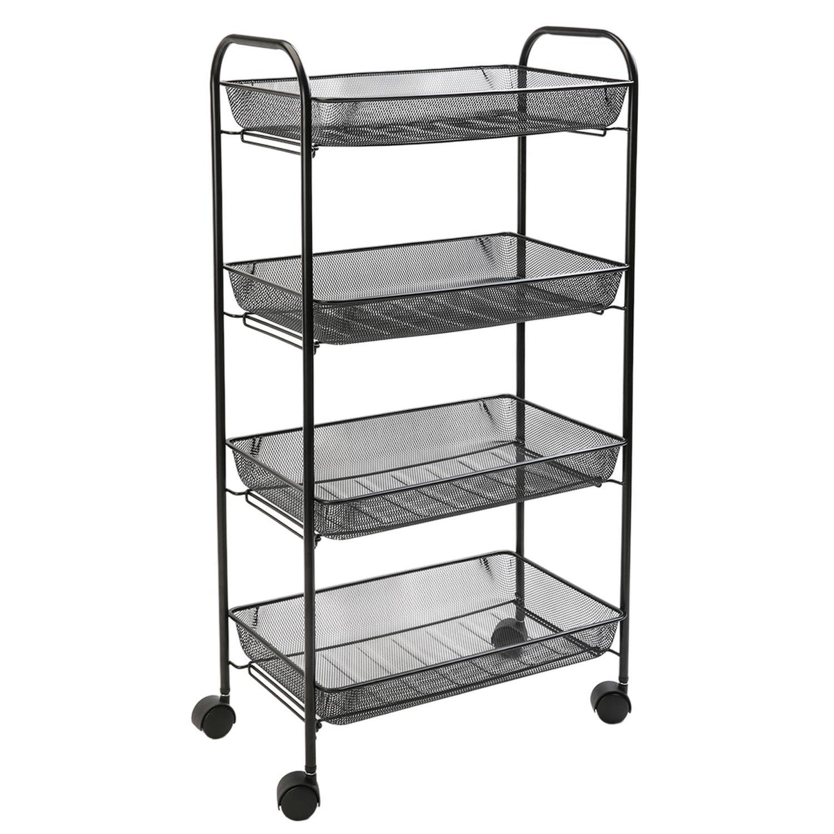 4 Tier Metal Mesh Storage Trolley Tower with Wheels – Black or White
