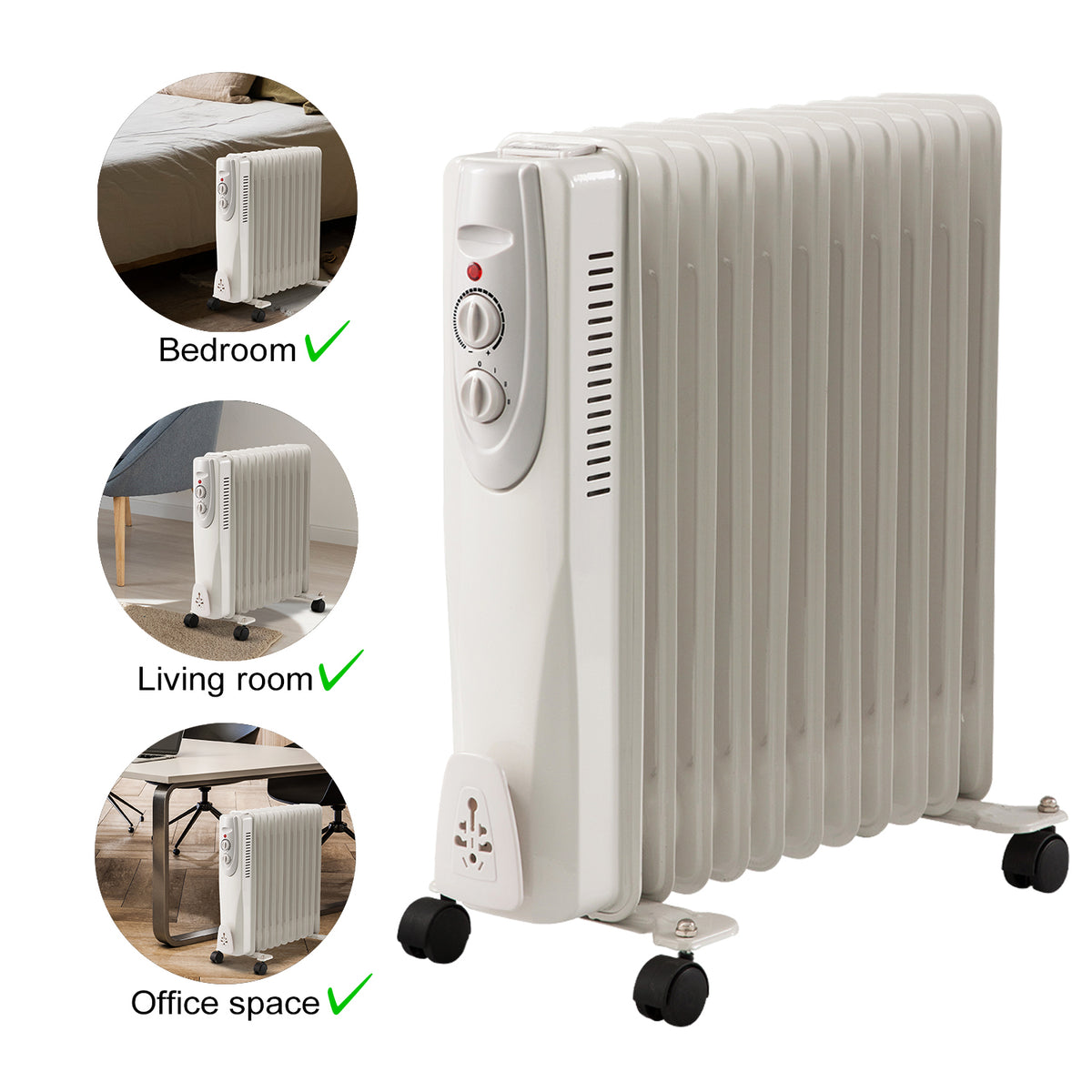 White 11 Fin 2500W Oil Filled Radiator