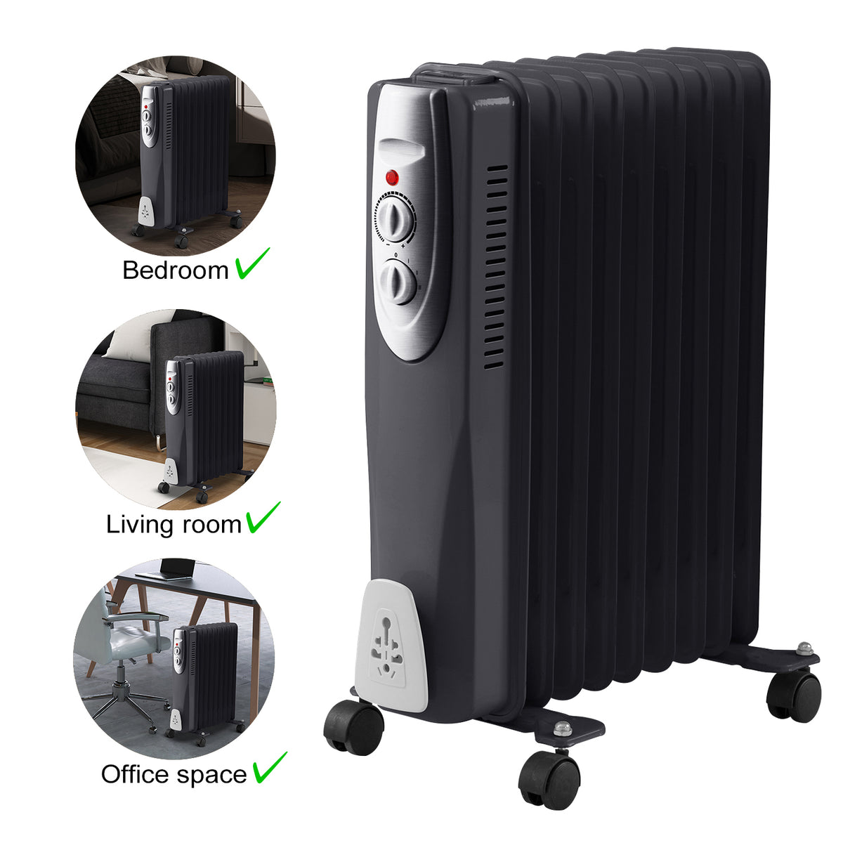 Black 9 Fin 2000W Oil Filled Radiator
