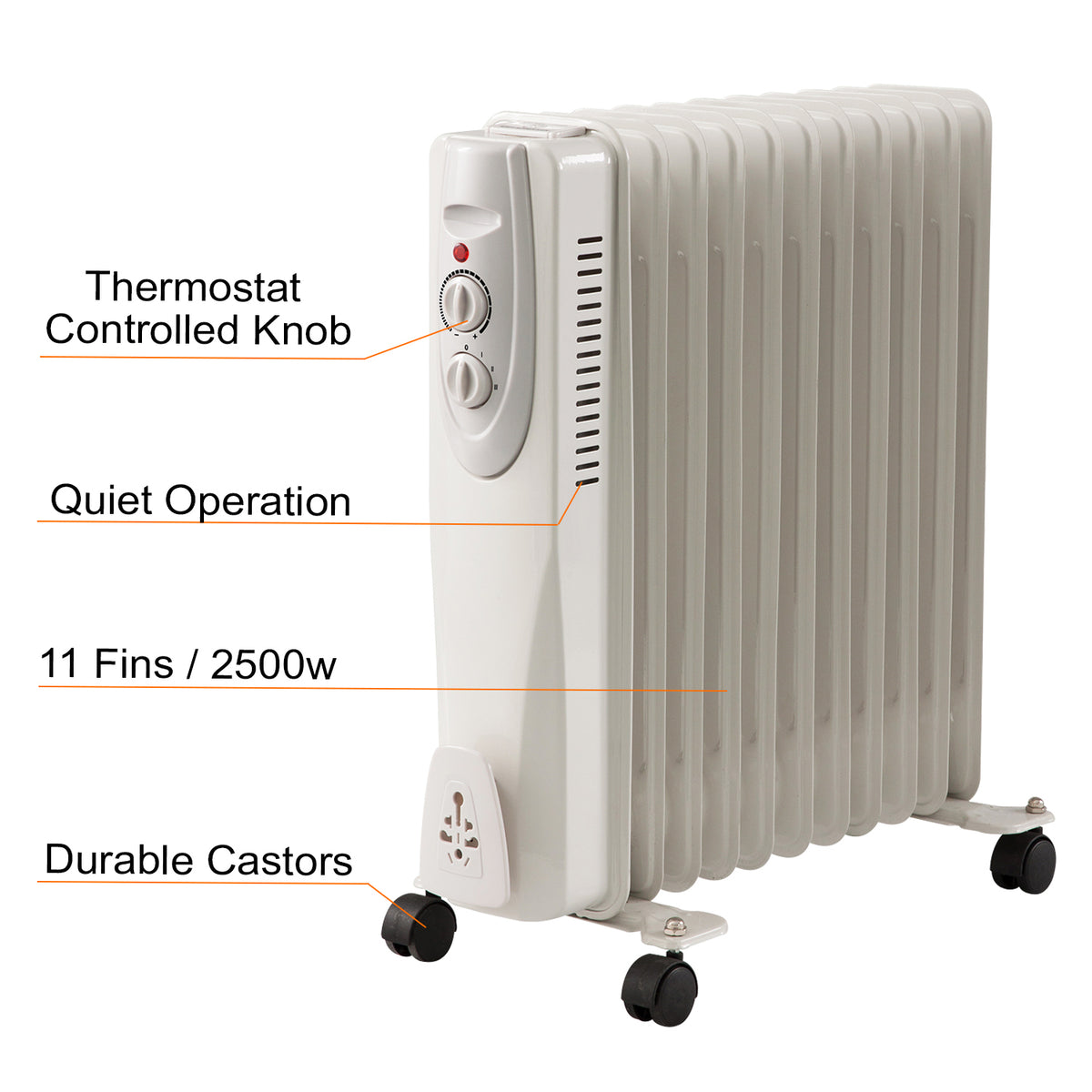 White 11 Fin 2500W Oil Filled Radiator