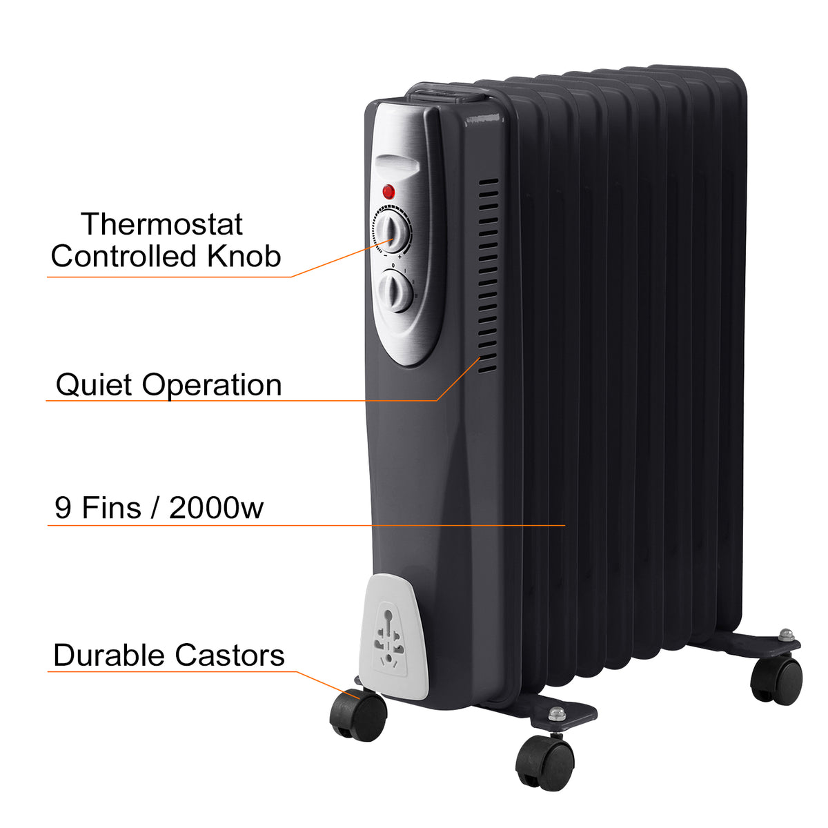 Black 9 Fin 2000W Oil Filled Radiator
