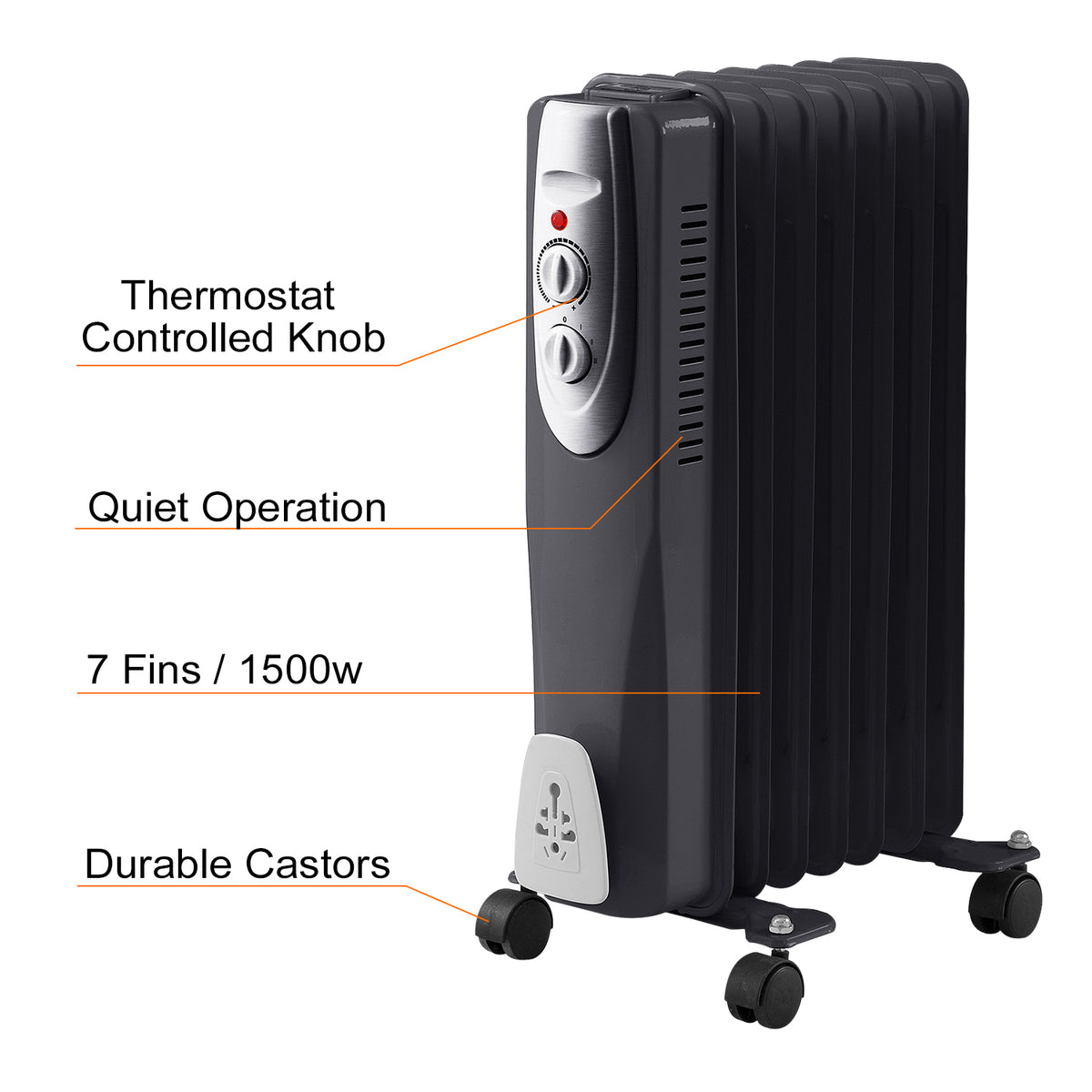 Black 7 Fin 1500W Oil Filled Radiator
