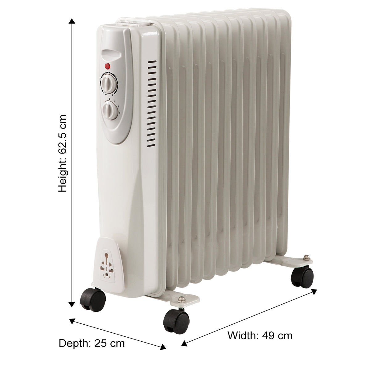 White 11 Fin 2500W Oil Filled Radiator