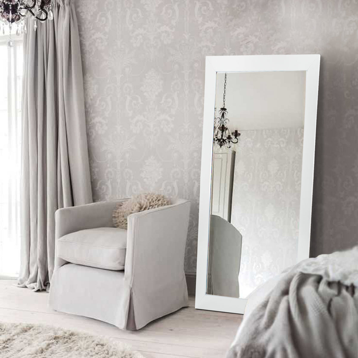 White Full Length Wall Mounted Framed Mirror - 100cm x 40cm