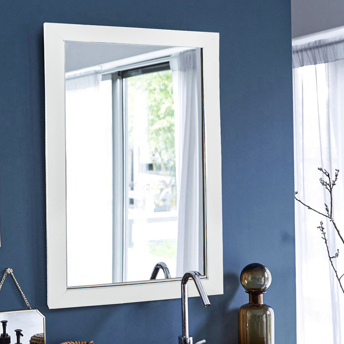 White Wall Mounted Framed Mirror - 40cm x 61cm