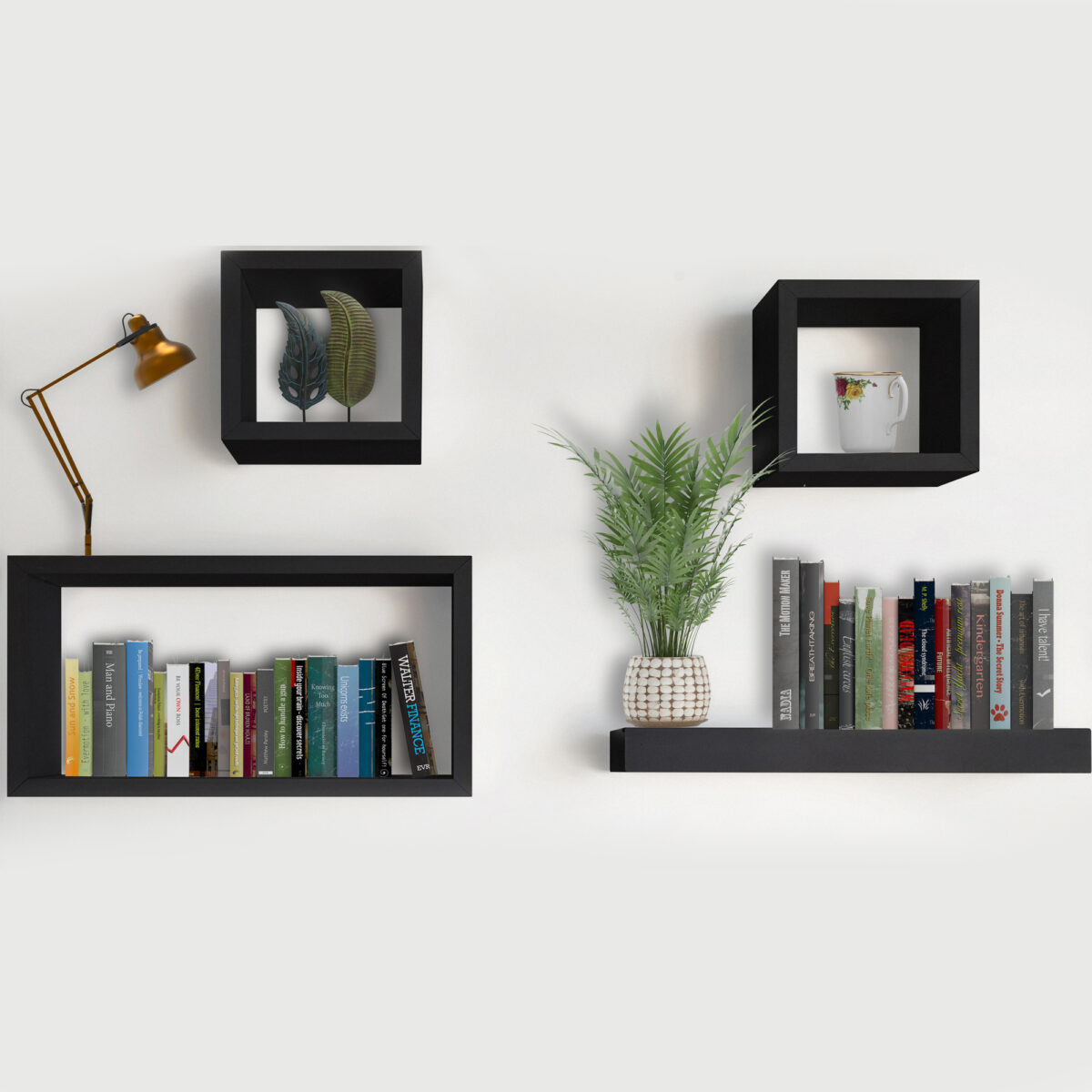 Set of 4 Black Wooden Floating Shelves - WeeklyDeals4Less