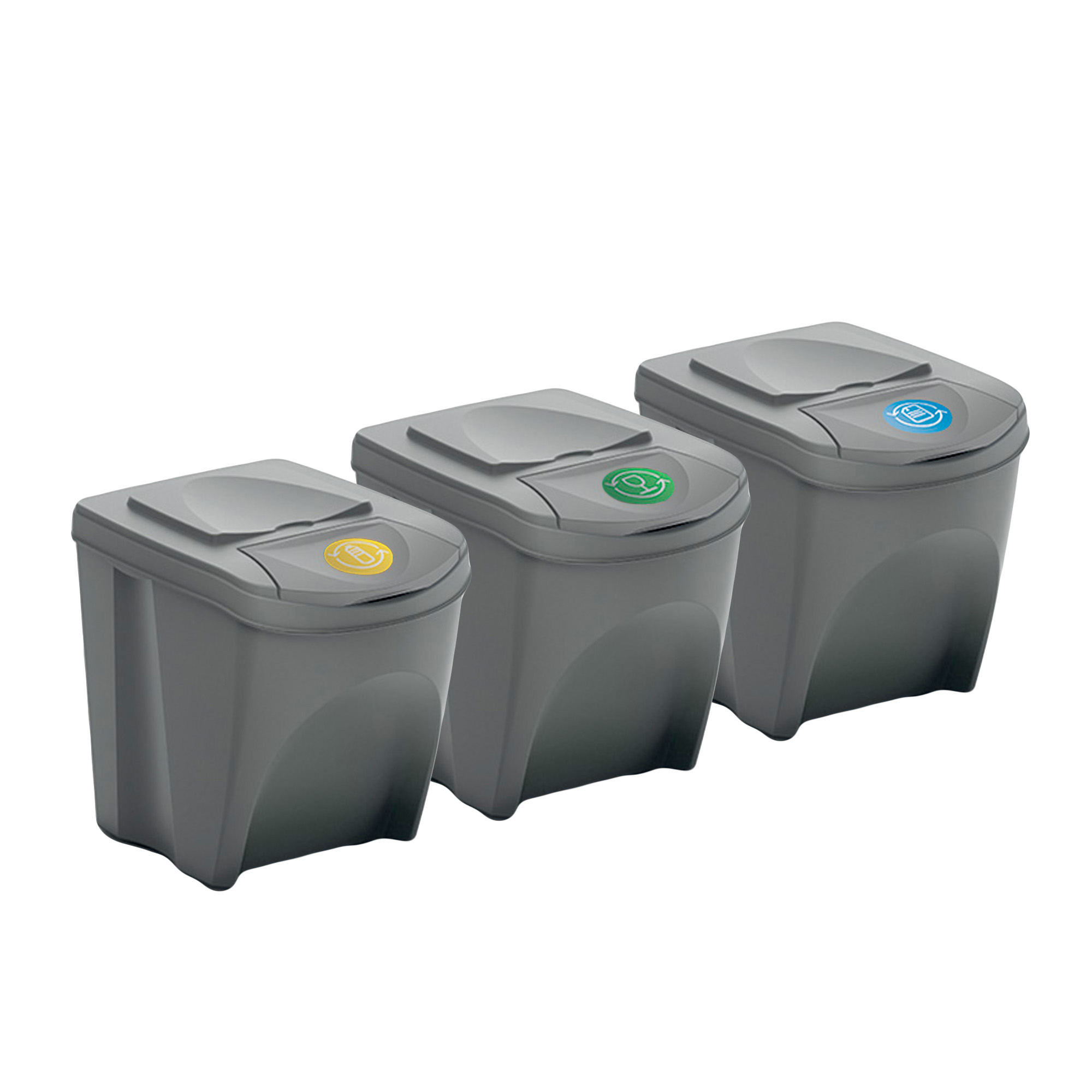 Recycle Bins 25L x 3 Food Stackable Waste Recycling Lids Kitchen Garden Dustbin 