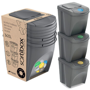Set of 3 25 Litre Stackable Recycling Bins