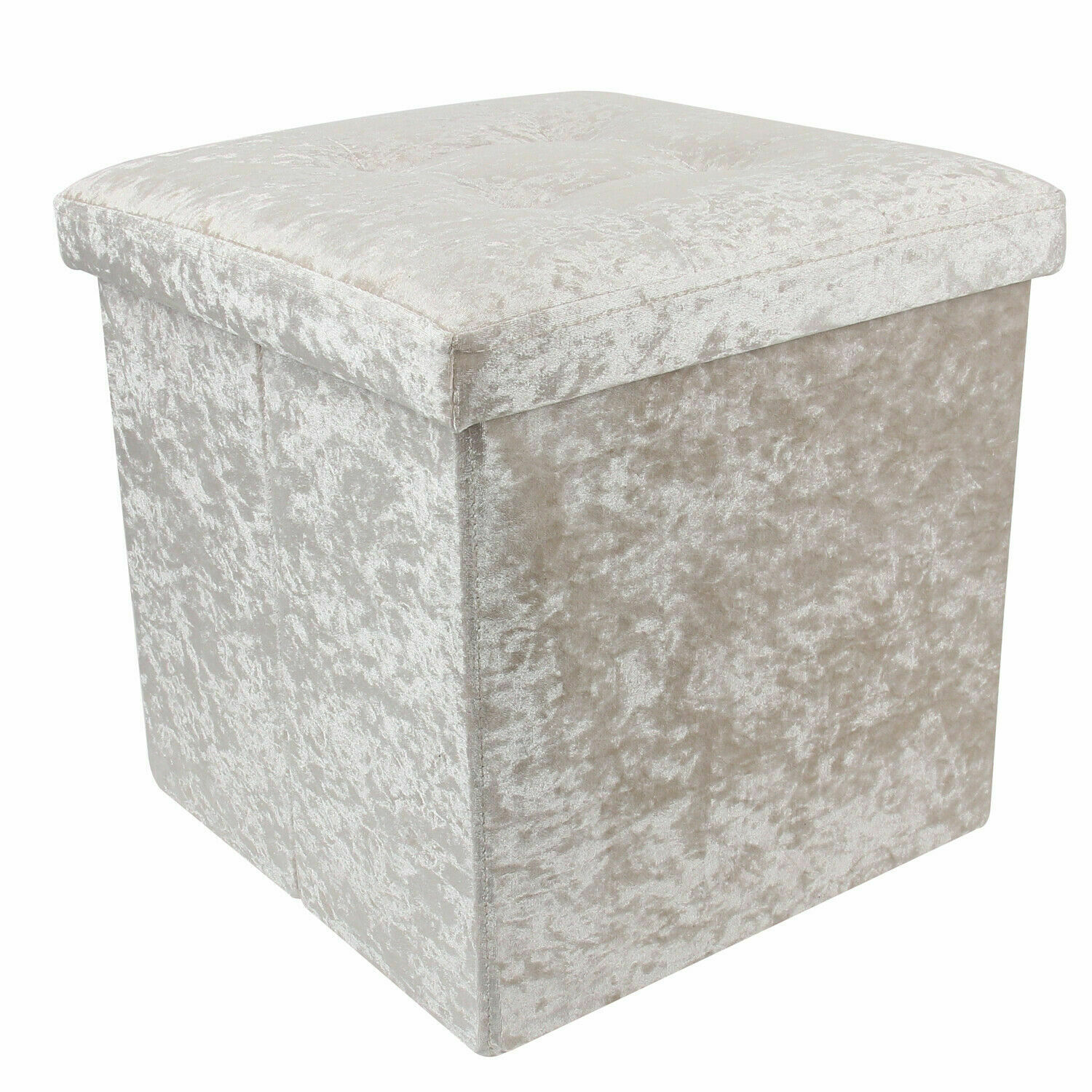 Crushed Velvet Diamante Storage Ottoman Seat Box Pouffee Foot Stool Cover Home 