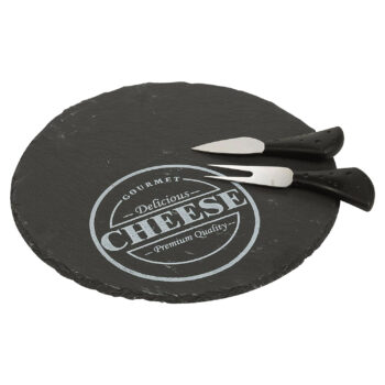 Round Slate Cheese Board With Serving Knife & Fork