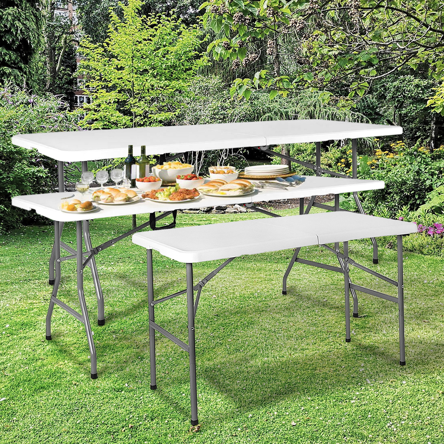 4FT or 5FT Catering Camping Heavy Duty Folding Trestle Table Picnic BBQ Party 