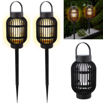 2 Solar Light Lanterns with Flicker Flame Effect
