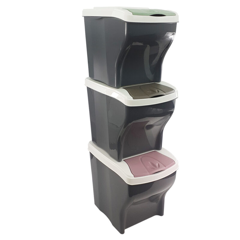 Set of 3 20 Litre Stackable Waste Recycling Bins