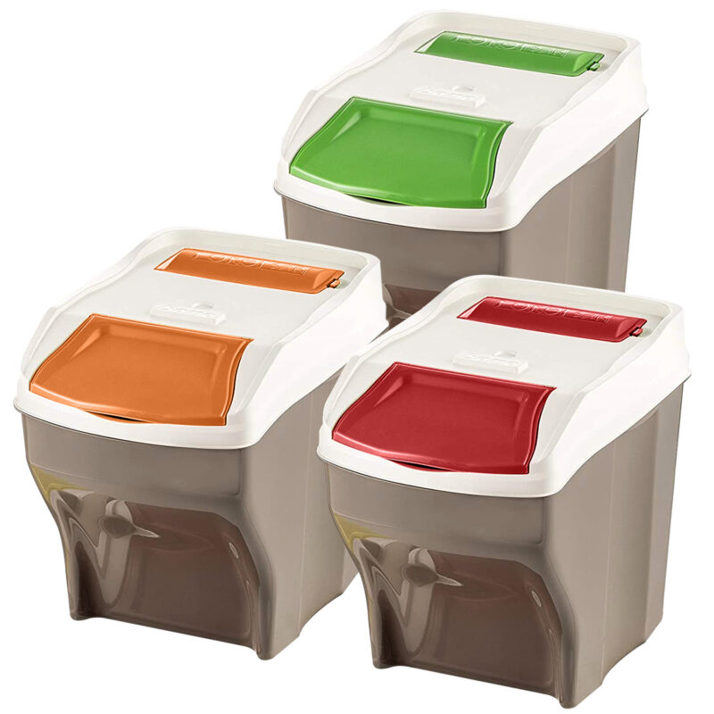 Set of 3 27 Litre Stackable Waste Recycling Bins + 20 Free Bin Bags