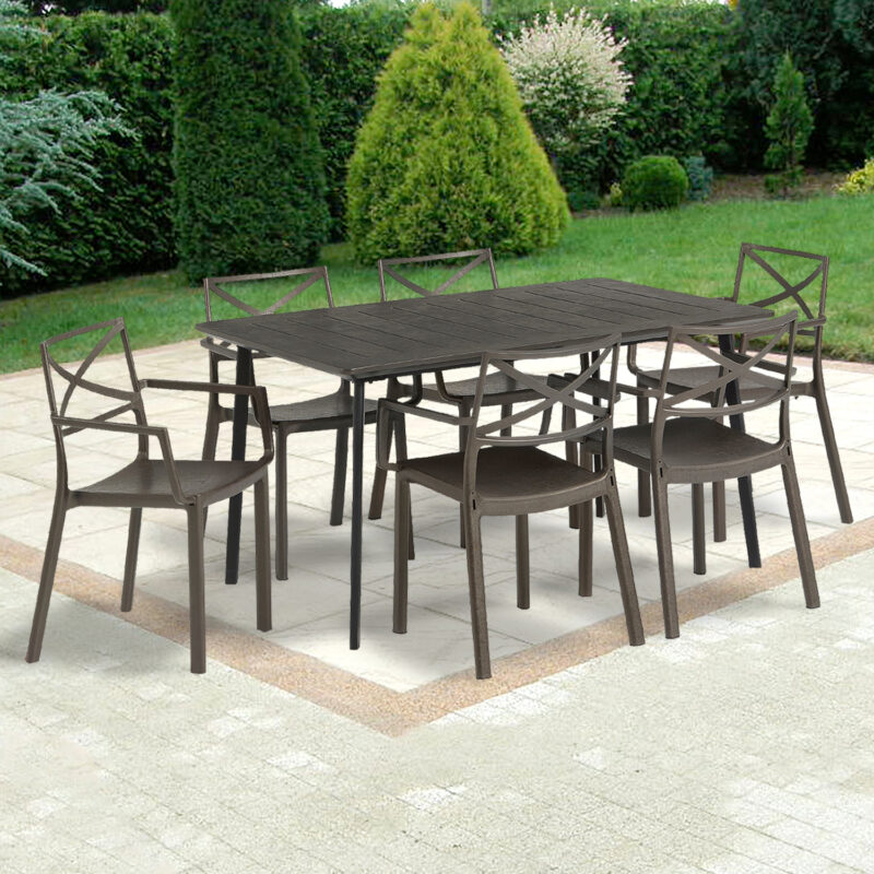 Keter Metalea Bronze Dining Table & Set of 6 Metalix Bronze Dining Chairs