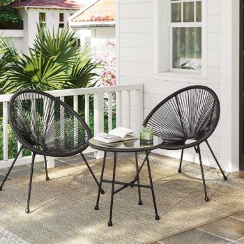 Black 3 Piece Acapulco String Garden Chair & Table Furniture Set