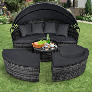 5 Piece Grey Rattan Day Bed With Canopy