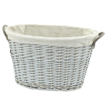 Large Oval Grey Wicker Laundry Basket with Carry Handles
