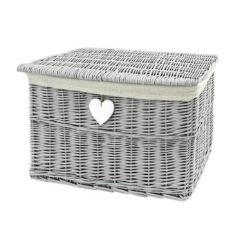 Medium Rectangle Grey Wicker Laundry Basket with Lid