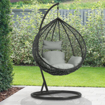 Grey Rattan Hanging Egg Chair With Cushions