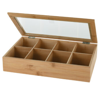 Bamboo 8 Section Tea Bag Storage Box With Clear Lid