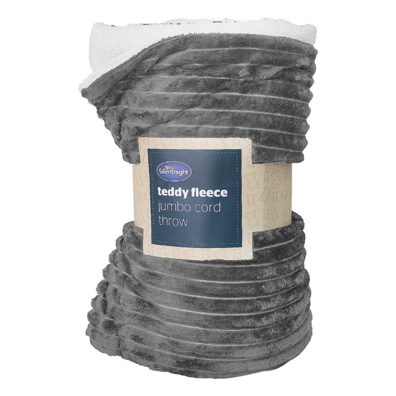 Silentnight Grey Teddy Fleece Jumbo Cord Throw Blanket