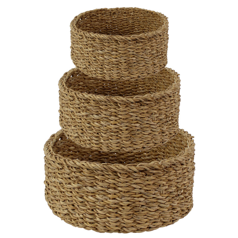 Set of 3 Round Seagrass Storage Baskets