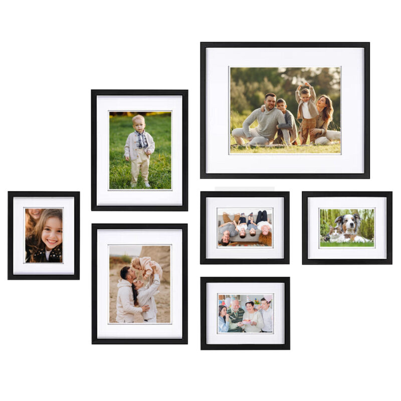 Gallery Perfect Set of 7 Black Wooden Photo Frames